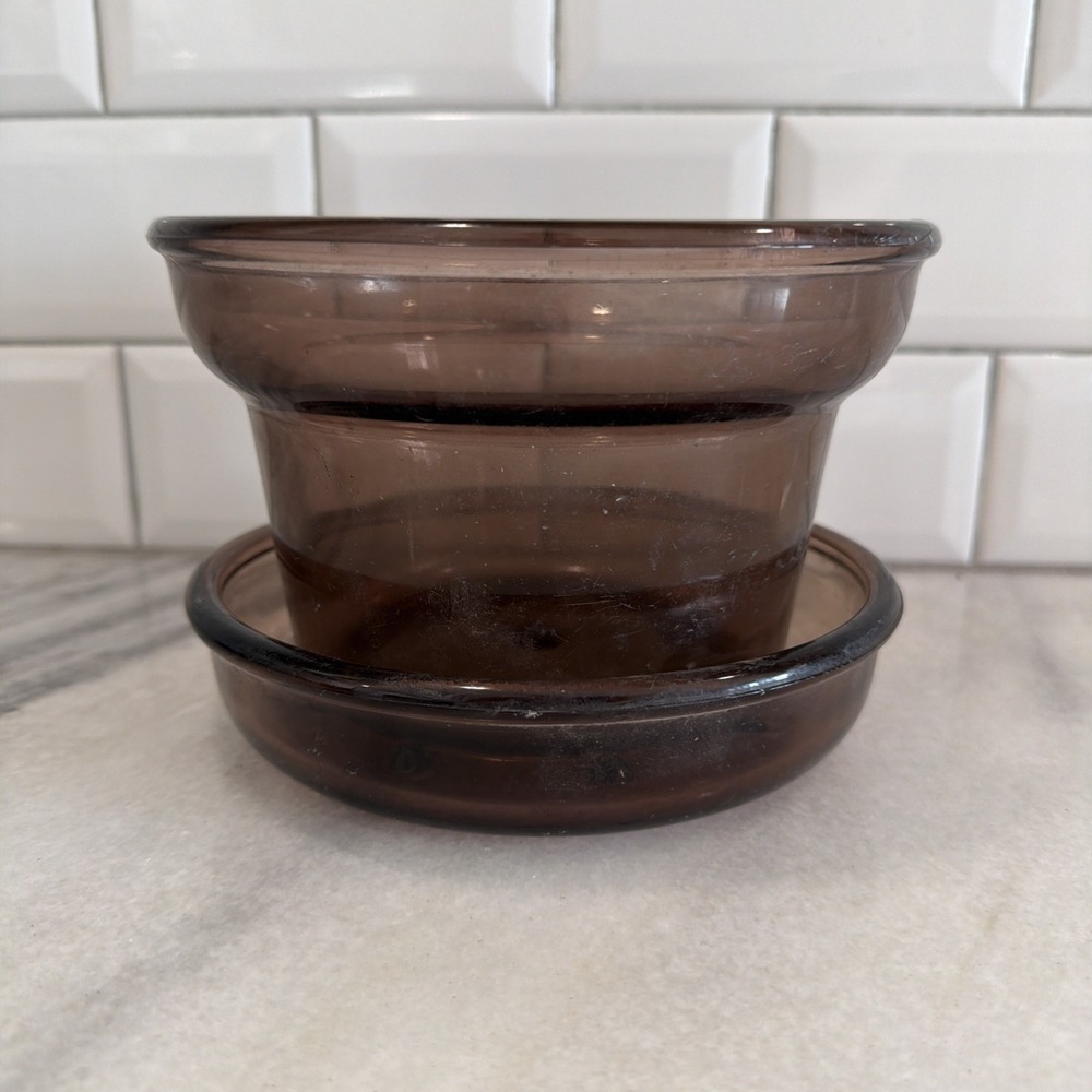 Vintage‎ Corning USA Glass Plant Helpers PotSaucer PH-5 Terrarium Base Amber0021